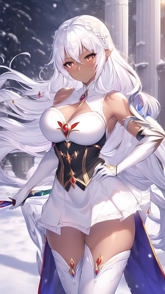 白色衣装＆褐色美女
