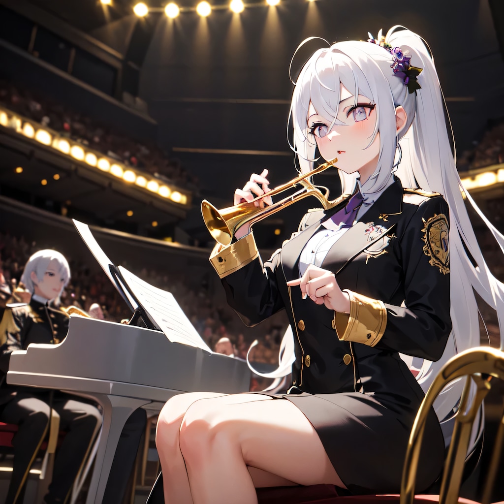 白髪ポニテでブラスバンドの少女