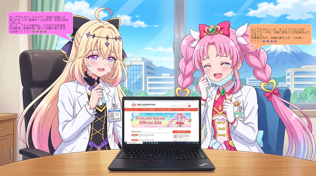 アルカナ院長とミスティック副院長、アクセス集中で苦笑いする