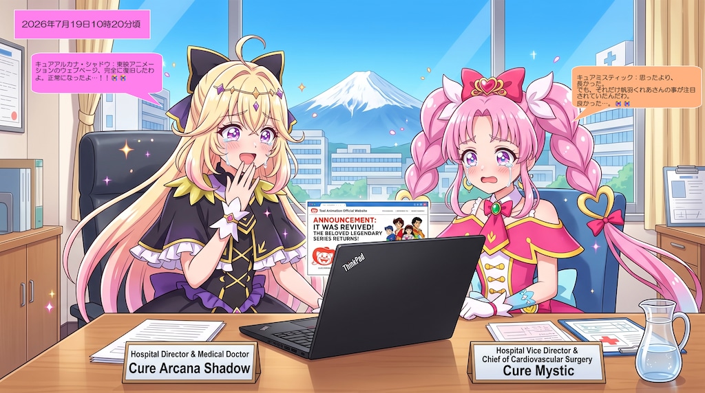アルカナ院長とミスティック副院長、アクセス集中で苦笑いする