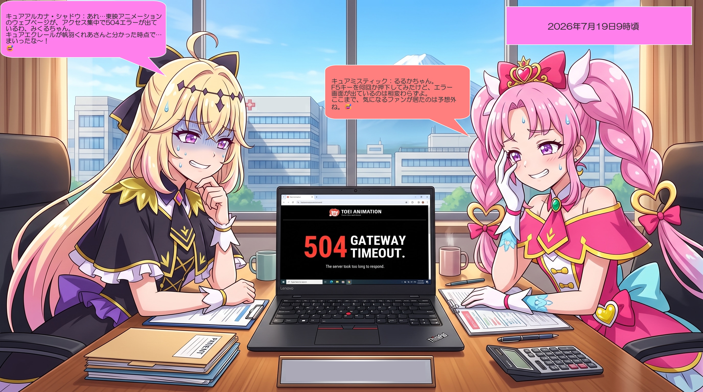 アルカナ院長とミスティック副院長、アクセス集中で苦笑いする