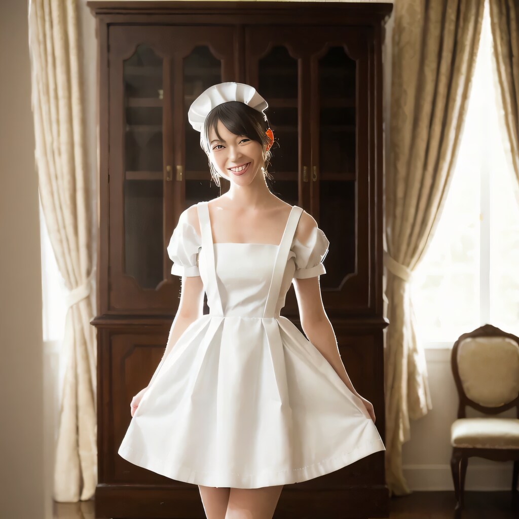 黒髪ロングでメイド服の美女７３