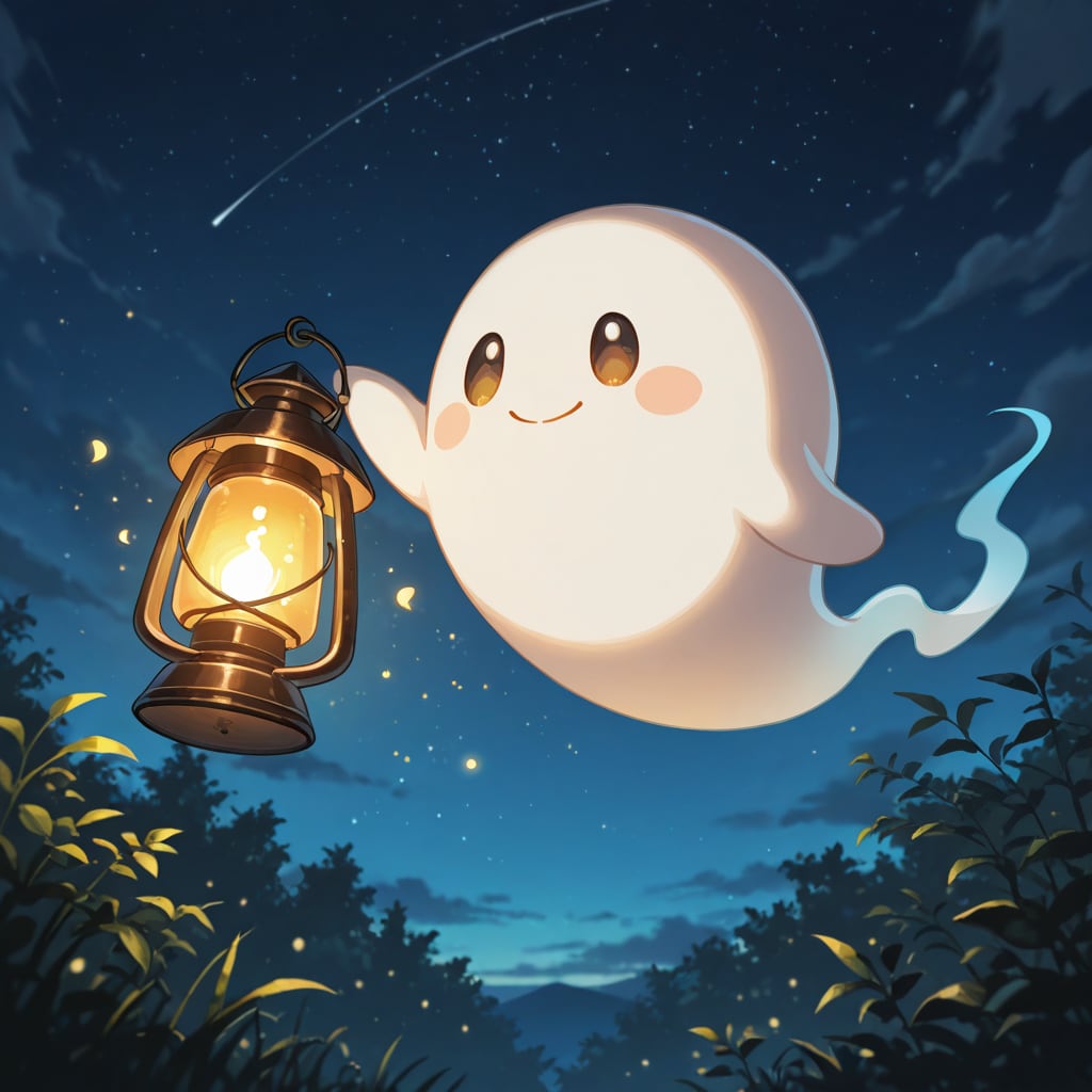 夜道をランプで照らしてくれるお化けさん