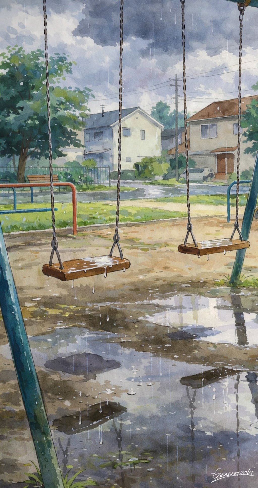 雨の日のブランコ／スマホ壁紙アーカイブ