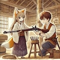 火縄銃の使い方を教わる狐娘 2枚目