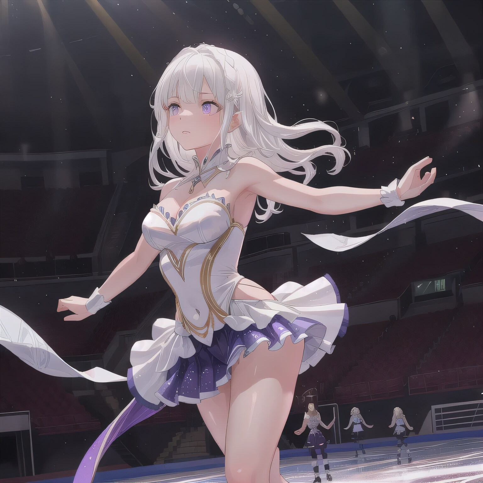 白髪ロングでアイススケートの少女３ | の人気AIイラスト・グラビア