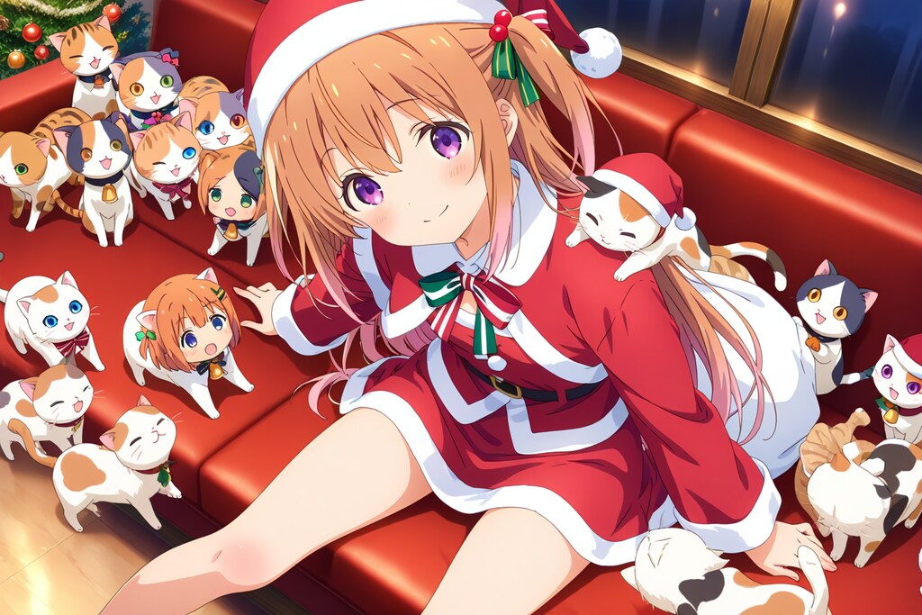 仔猫まみれミニスカサンタ