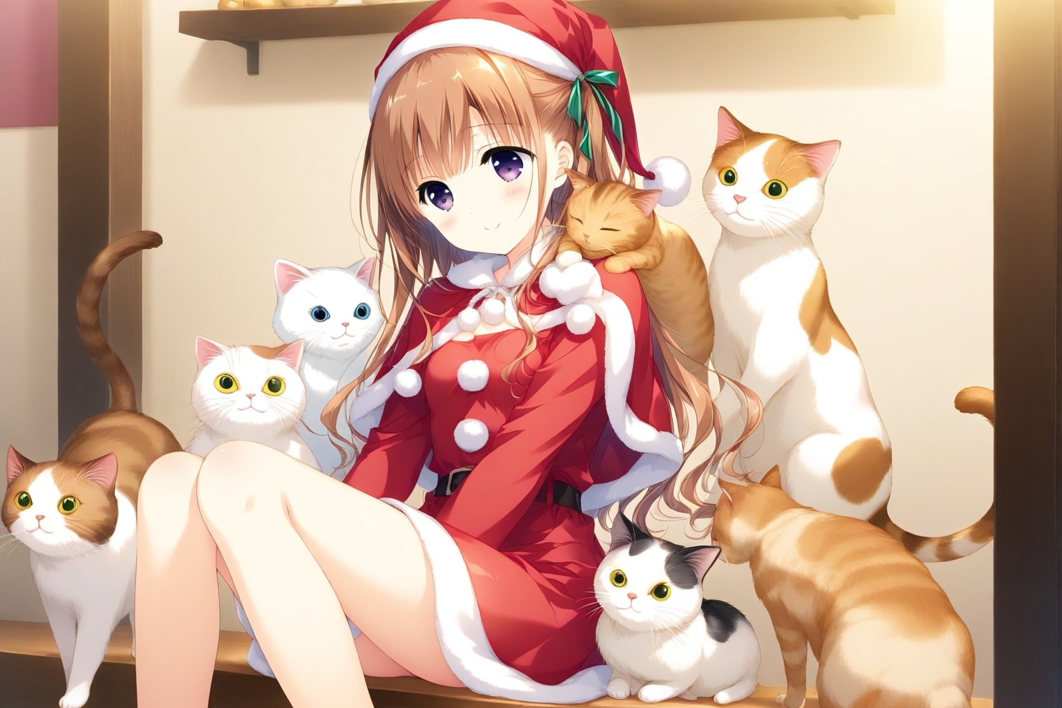 仔猫まみれミニスカサンタ | の人気AIイラスト・グラビア