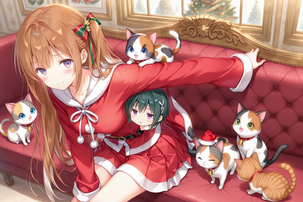 仔猫まみれミニスカサンタ