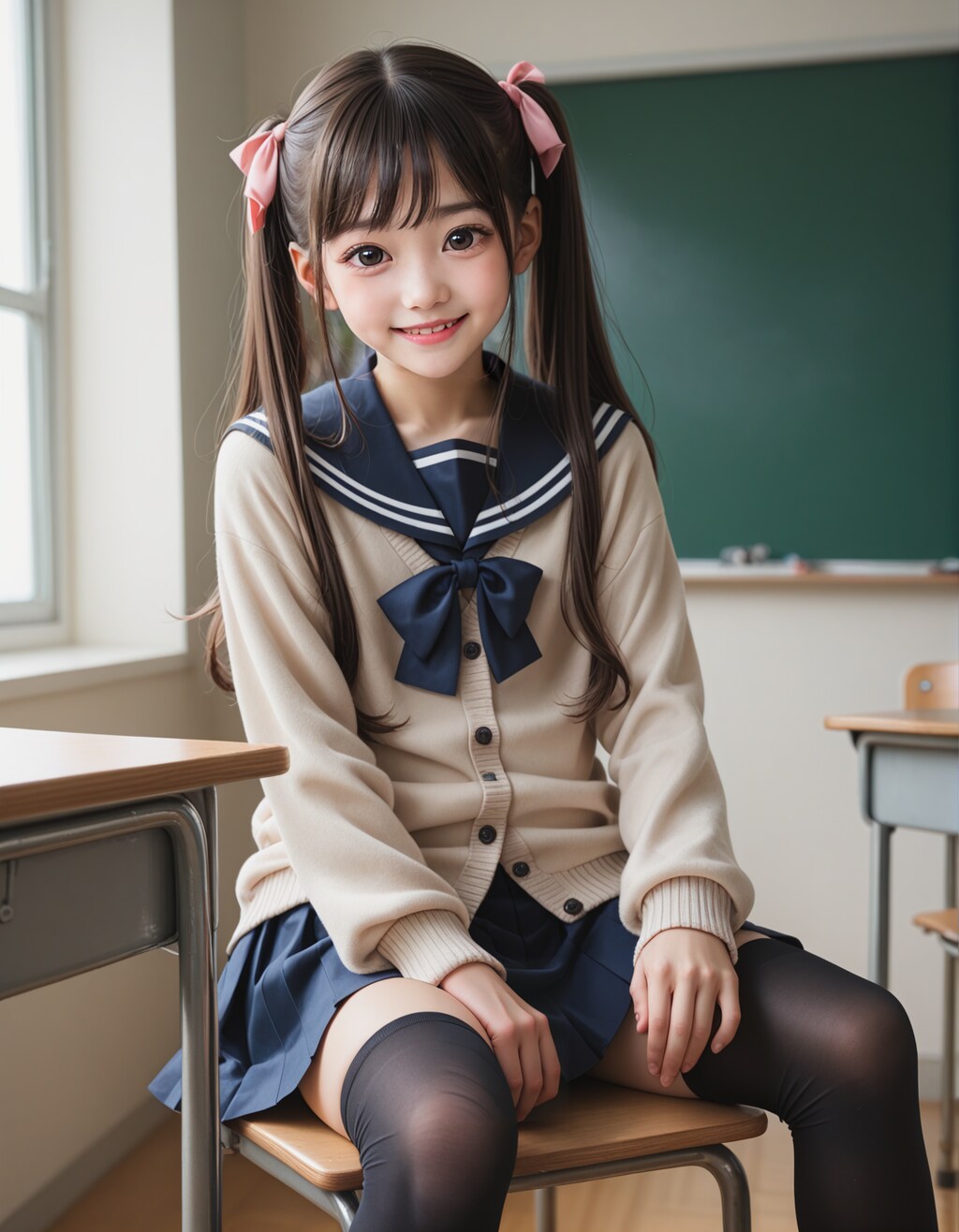 ミニスカセーラー服にカーディガンの愛ちゃん