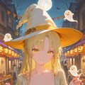 ハロウィンで魔法使いのコスプレをする女の子 2枚目
