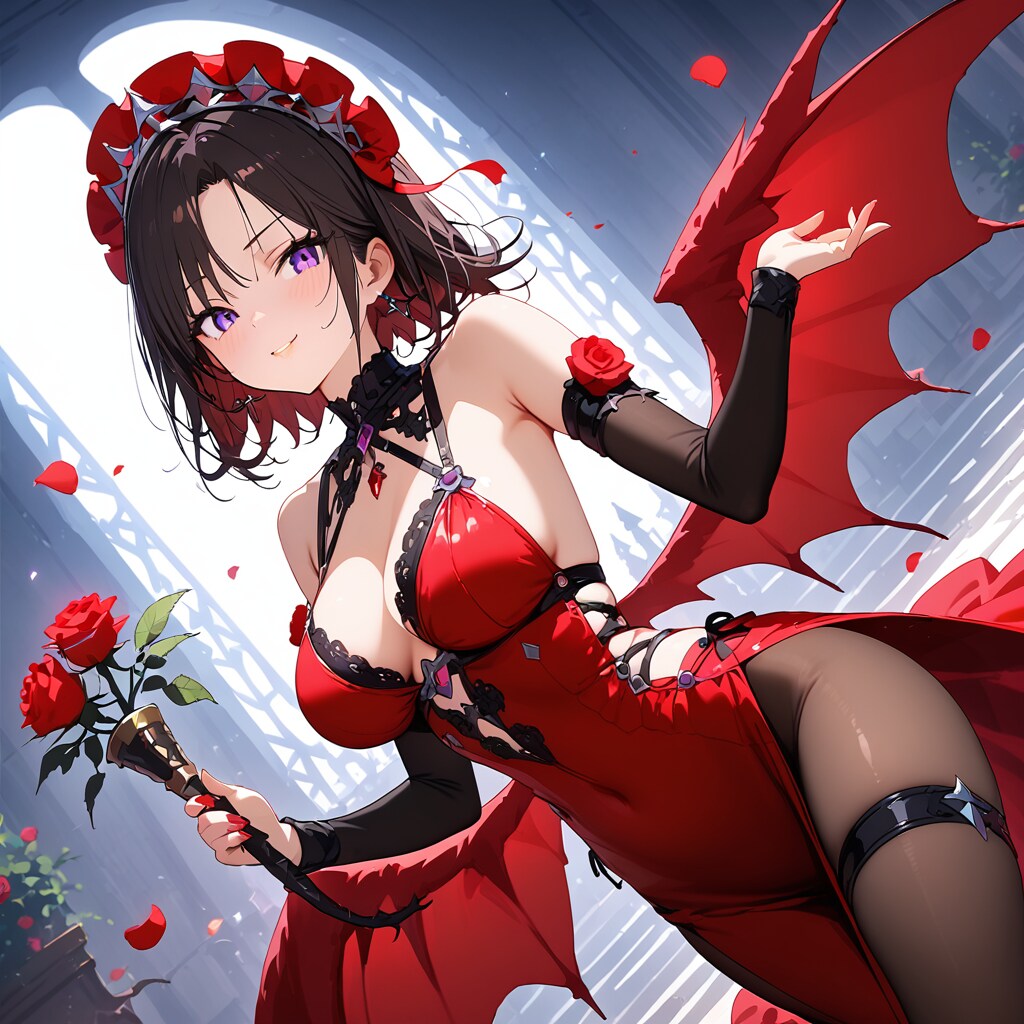 赤いドレスとバラ