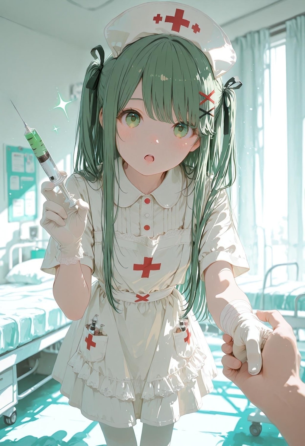 は～い、注射しますよっ！腕捲って下さいね～♪