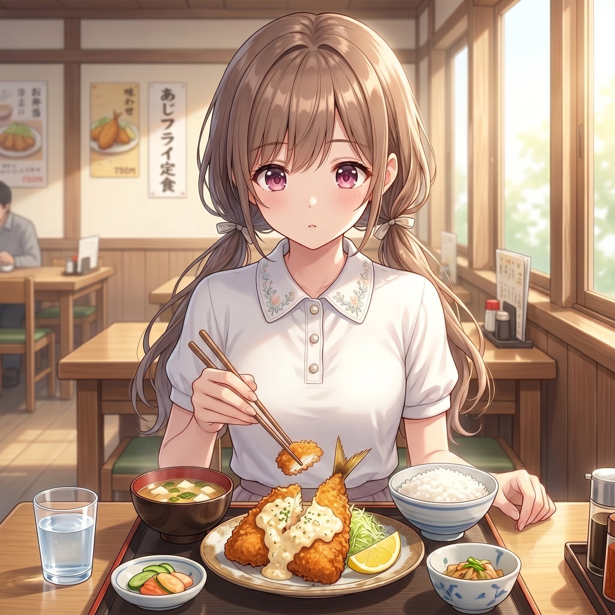 梢とランチ（２２）タルタルをどれ位つけようか悩む瞬間