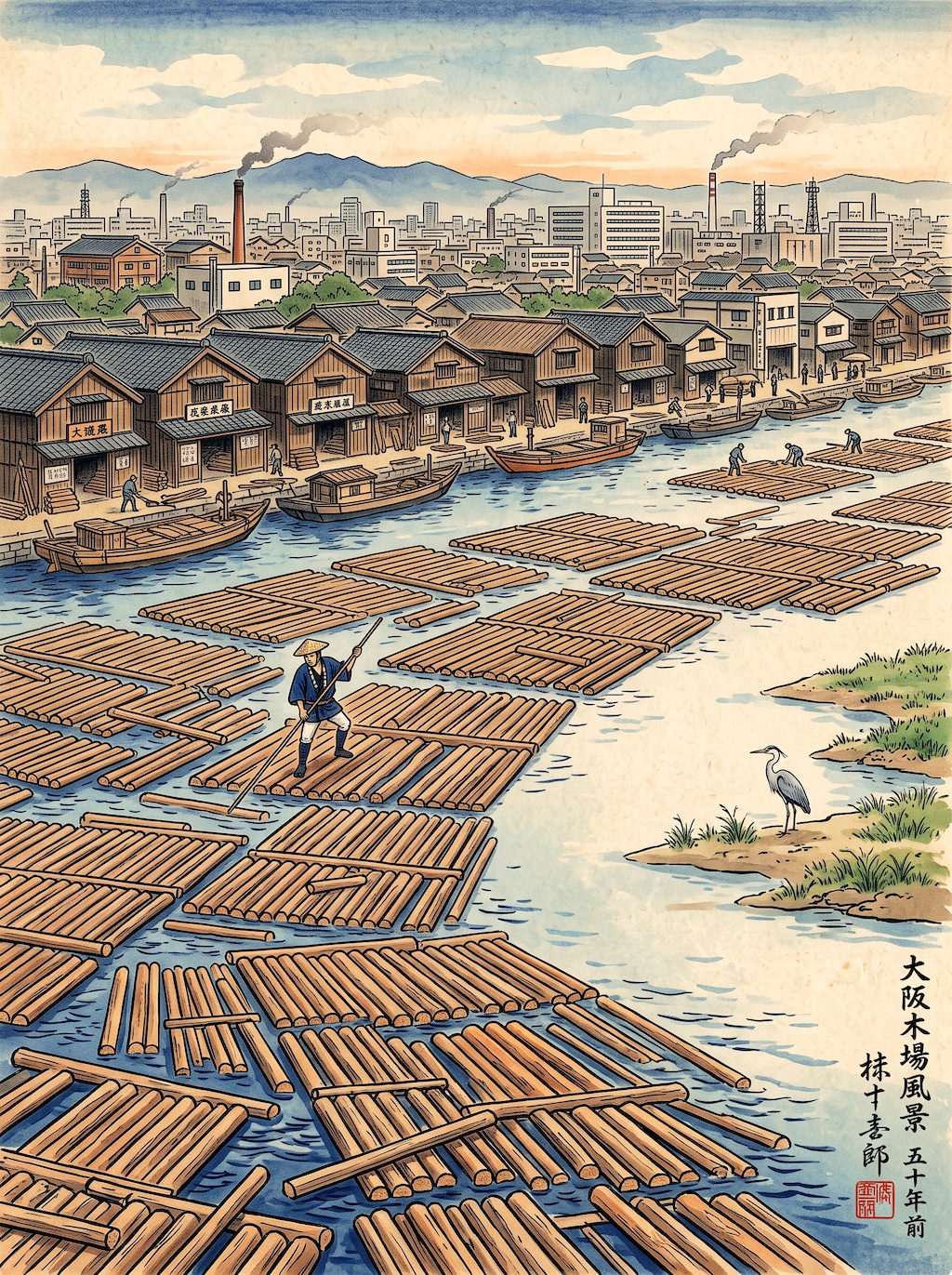 貯木場の風景