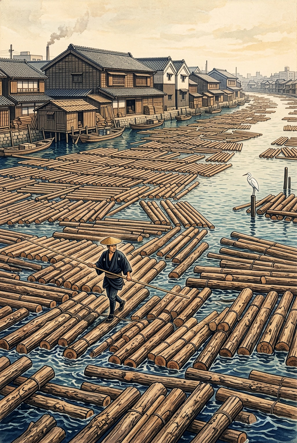 貯木場の風景