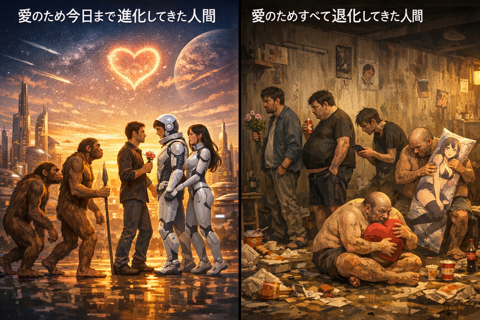 愛のため今日まで進化してきた人間 愛のためすべて退化してきた人間 | の人気AIイラスト・グラビア