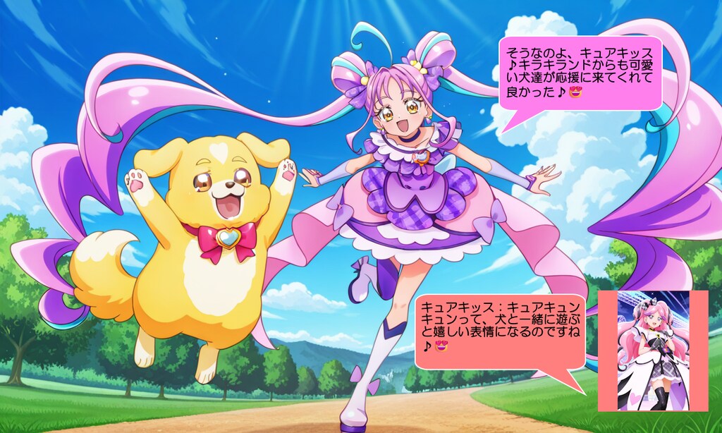 キュアキュンキュン、笑顔で犬達を可愛がる