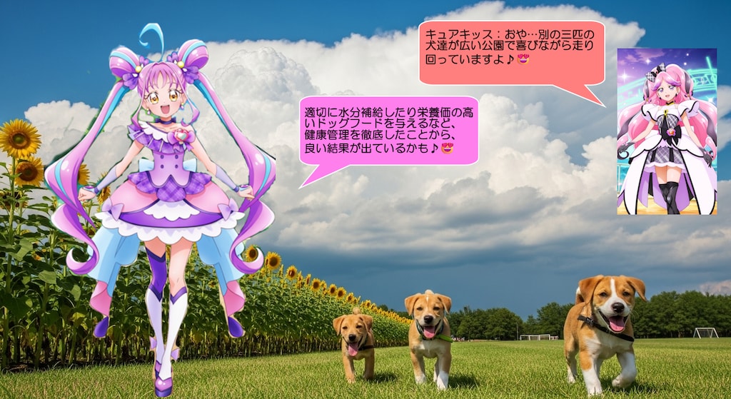 キュアキュンキュン、笑顔で犬達を可愛がる