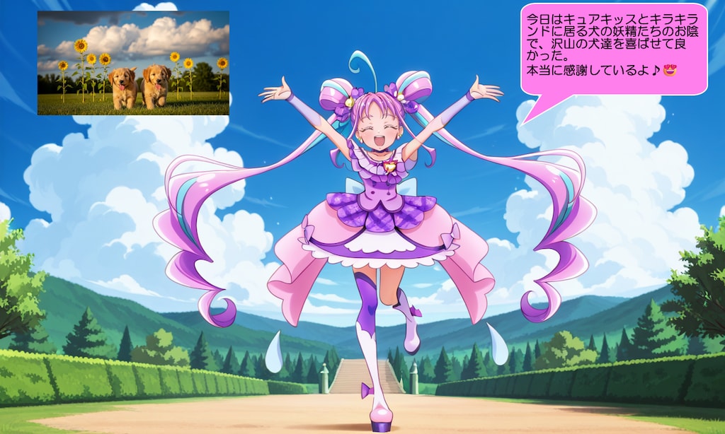 キュアキュンキュン、笑顔で犬達を可愛がる