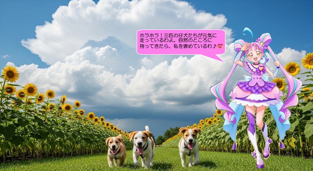 キュアキュンキュン、笑顔で犬達を可愛がる