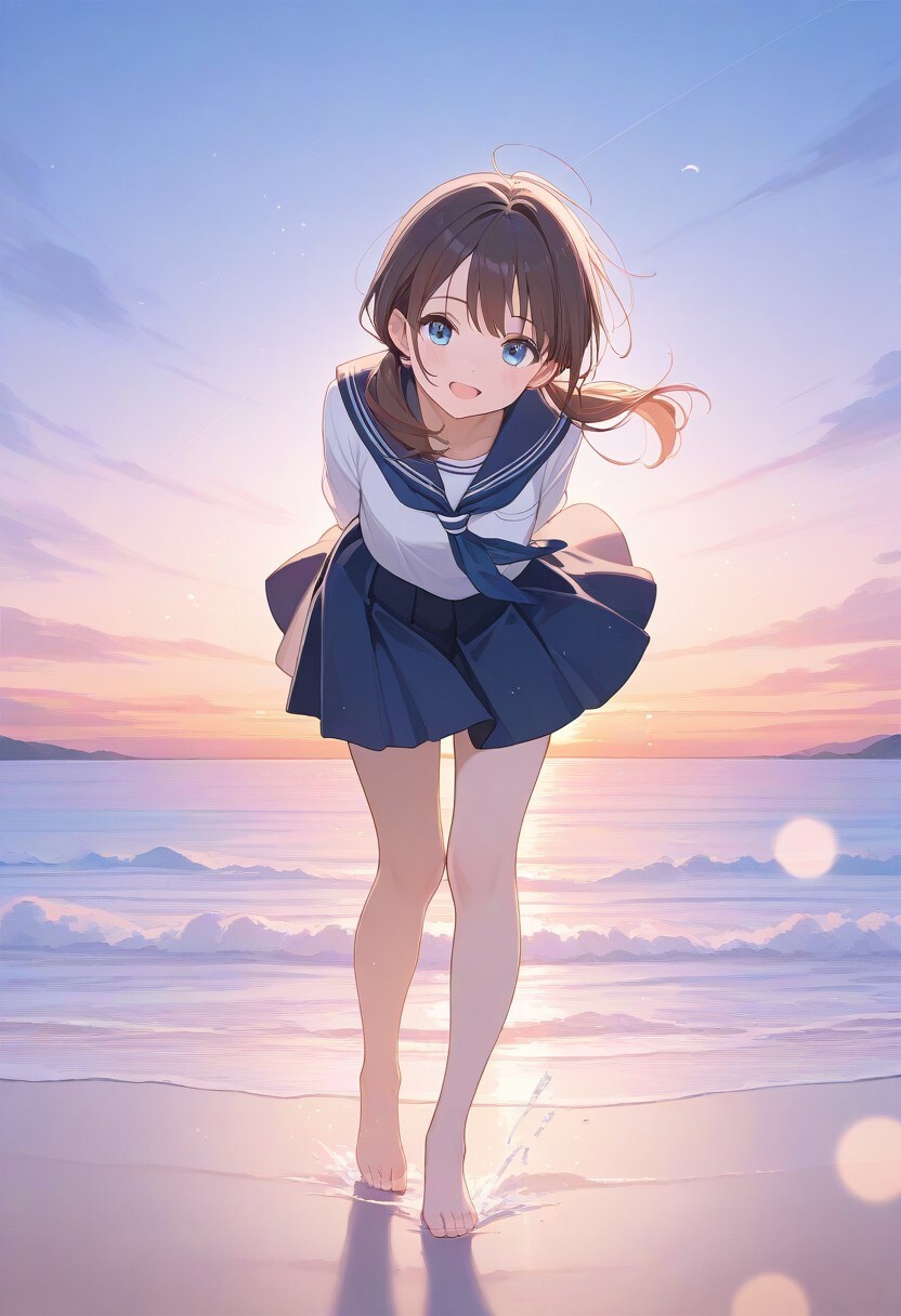 夕陽を背に