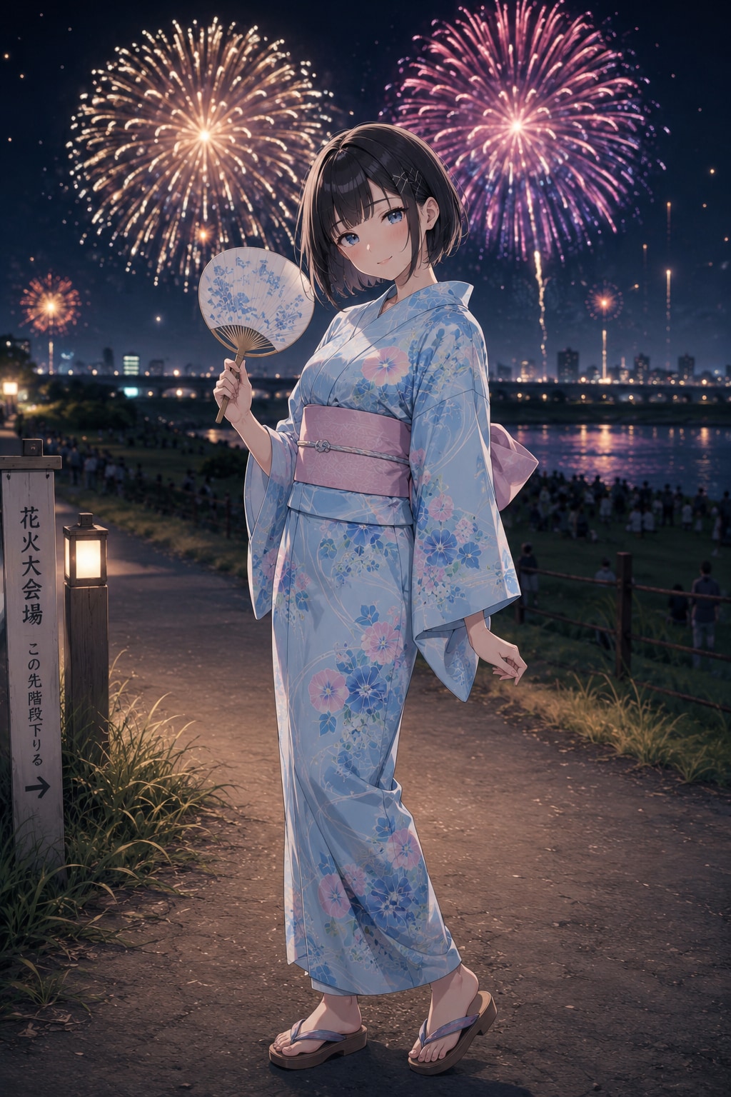 浴衣で花火大会