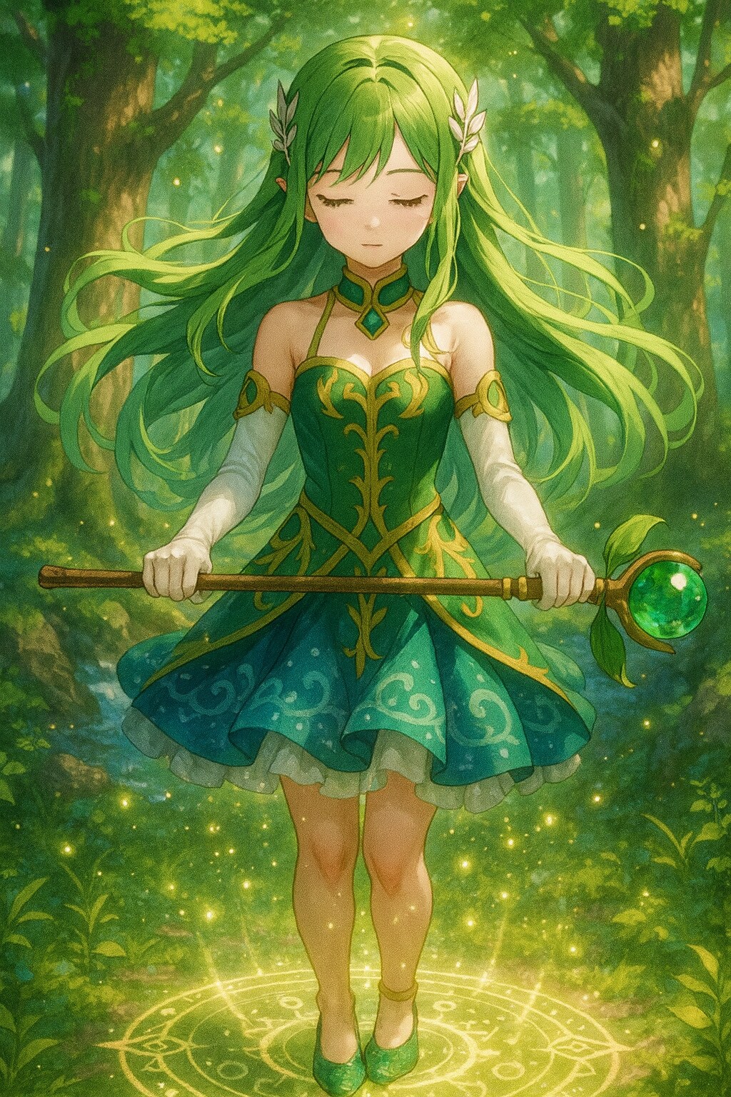 森で祈りを捧げる魔法少女