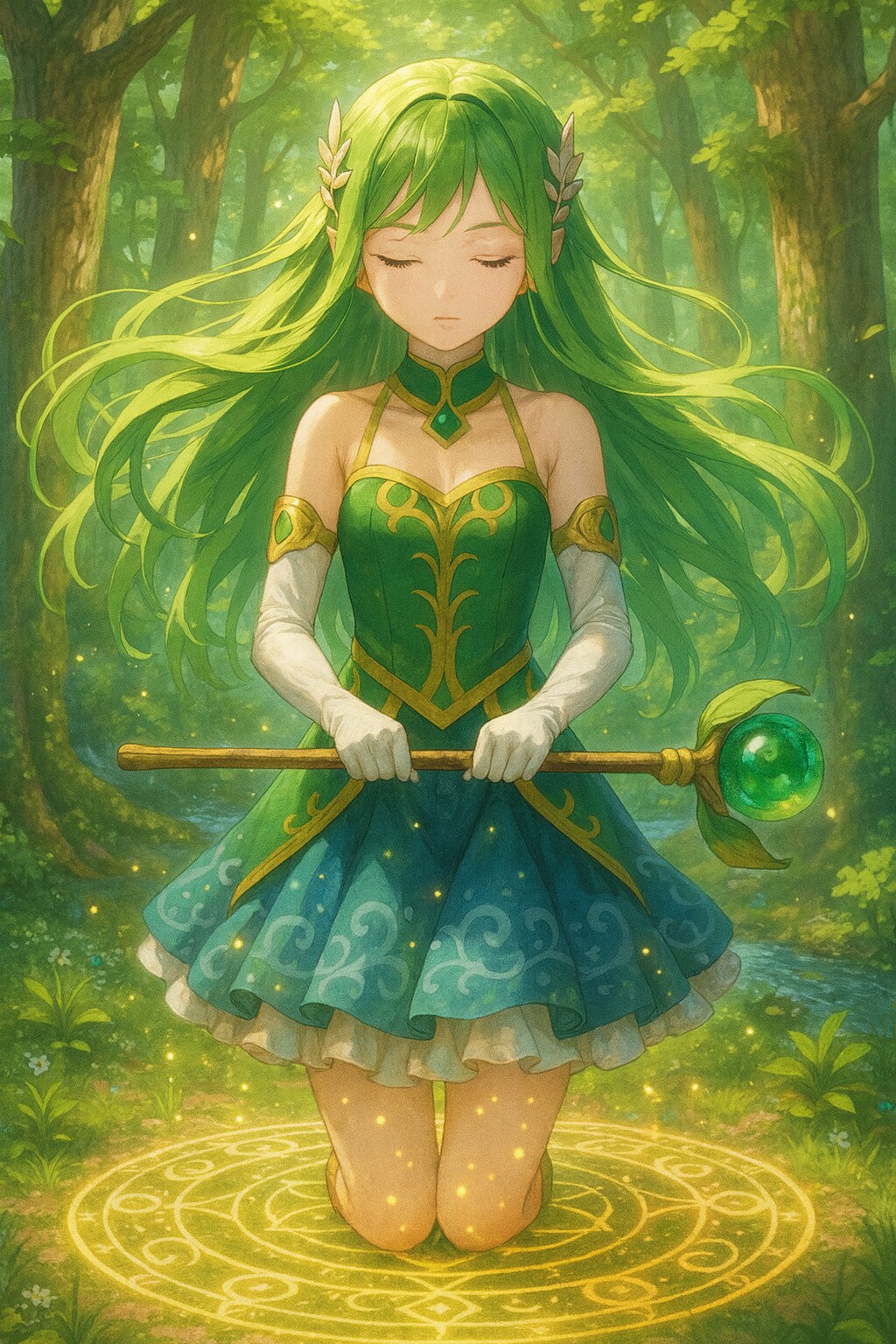 森で祈りを捧げる魔法少女