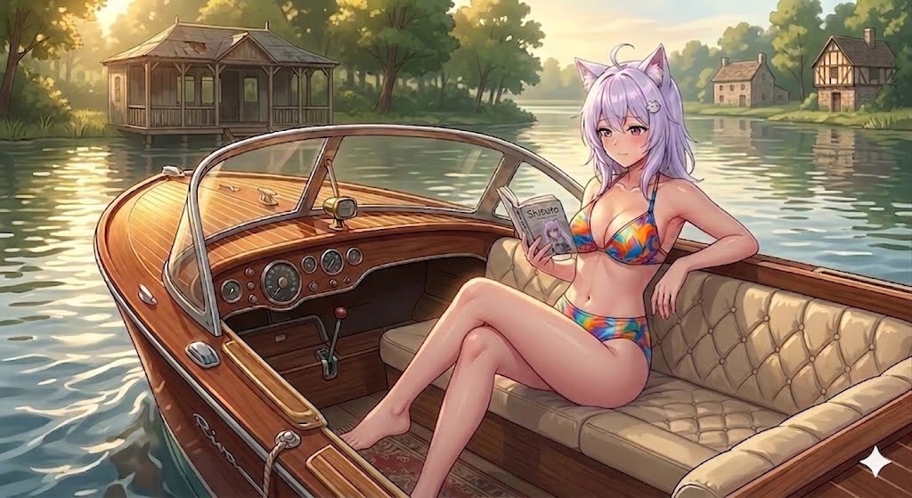 ボートで読書のビキニシス