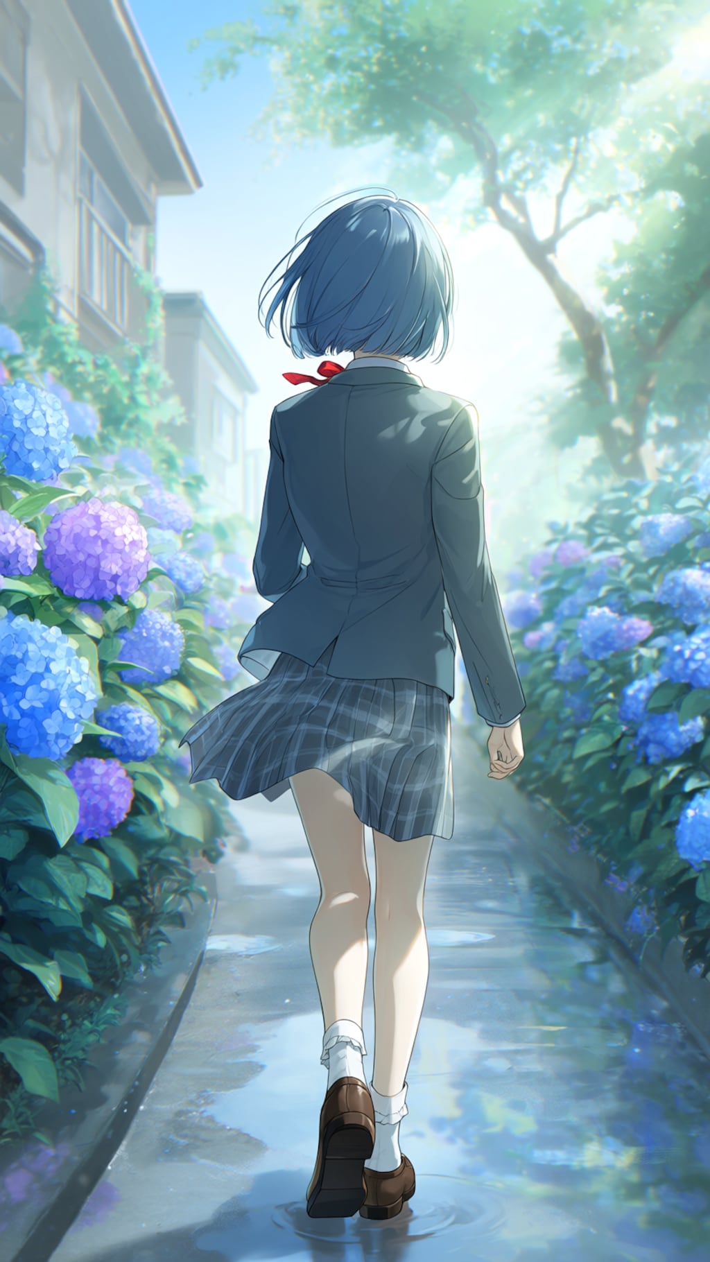 紫陽花の通学路