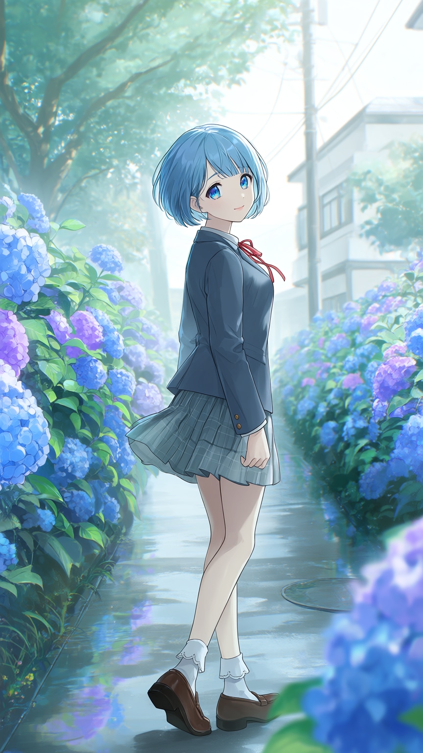 紫陽花の通学路 | の人気AIイラスト・グラビア