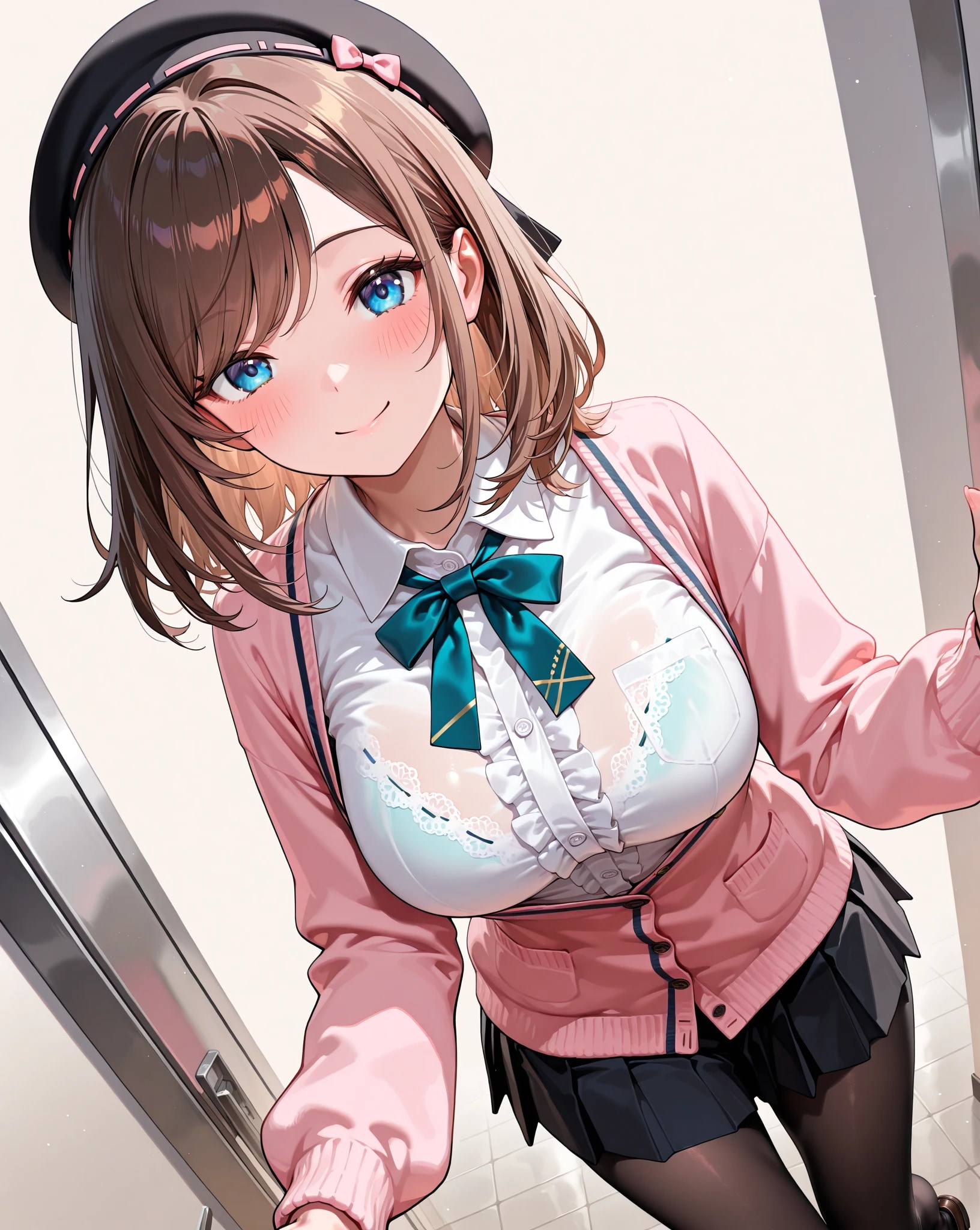 上目遣い巨乳JKの誘惑ポーズ