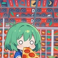 ピザと猫と緑髪ちゃん 2枚目