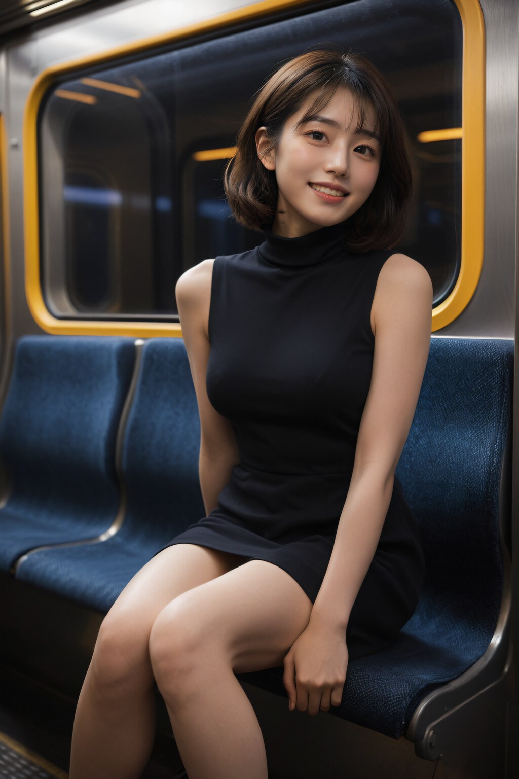 電車に乗っている女性