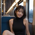 電車に乗っている女性 2枚目