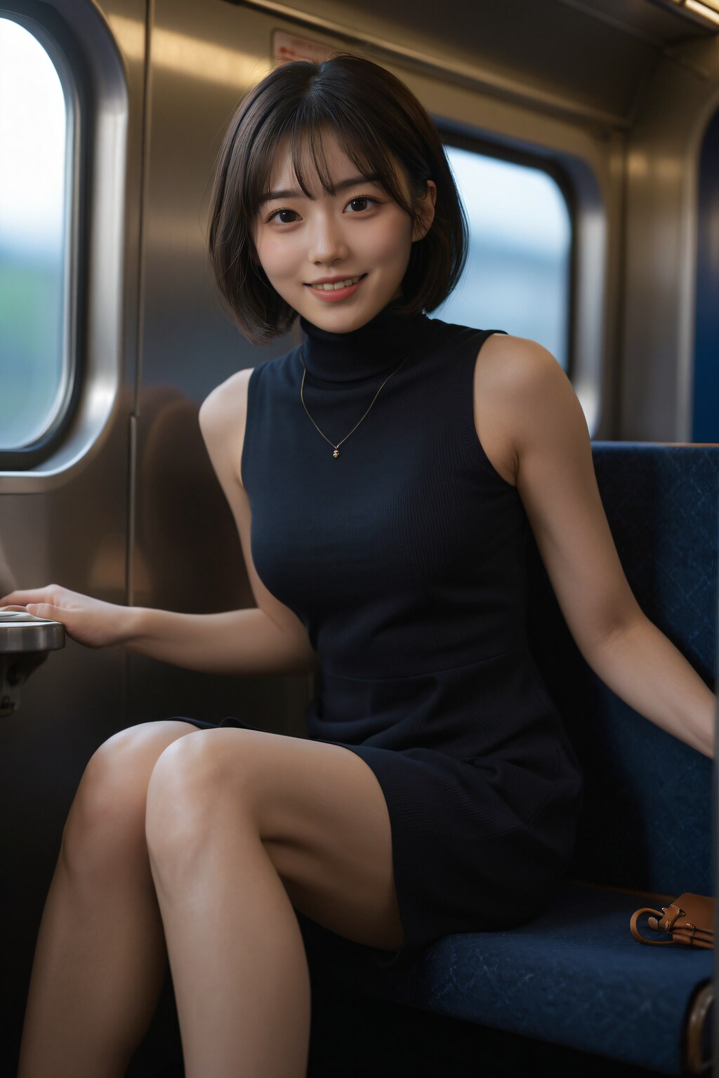 電車に乗っている女性