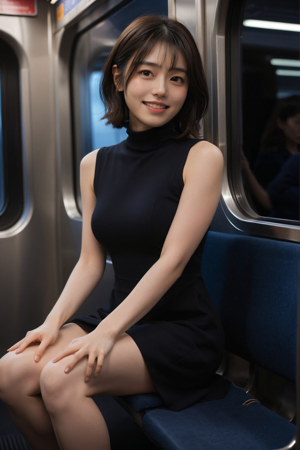 電車に乗っている女性