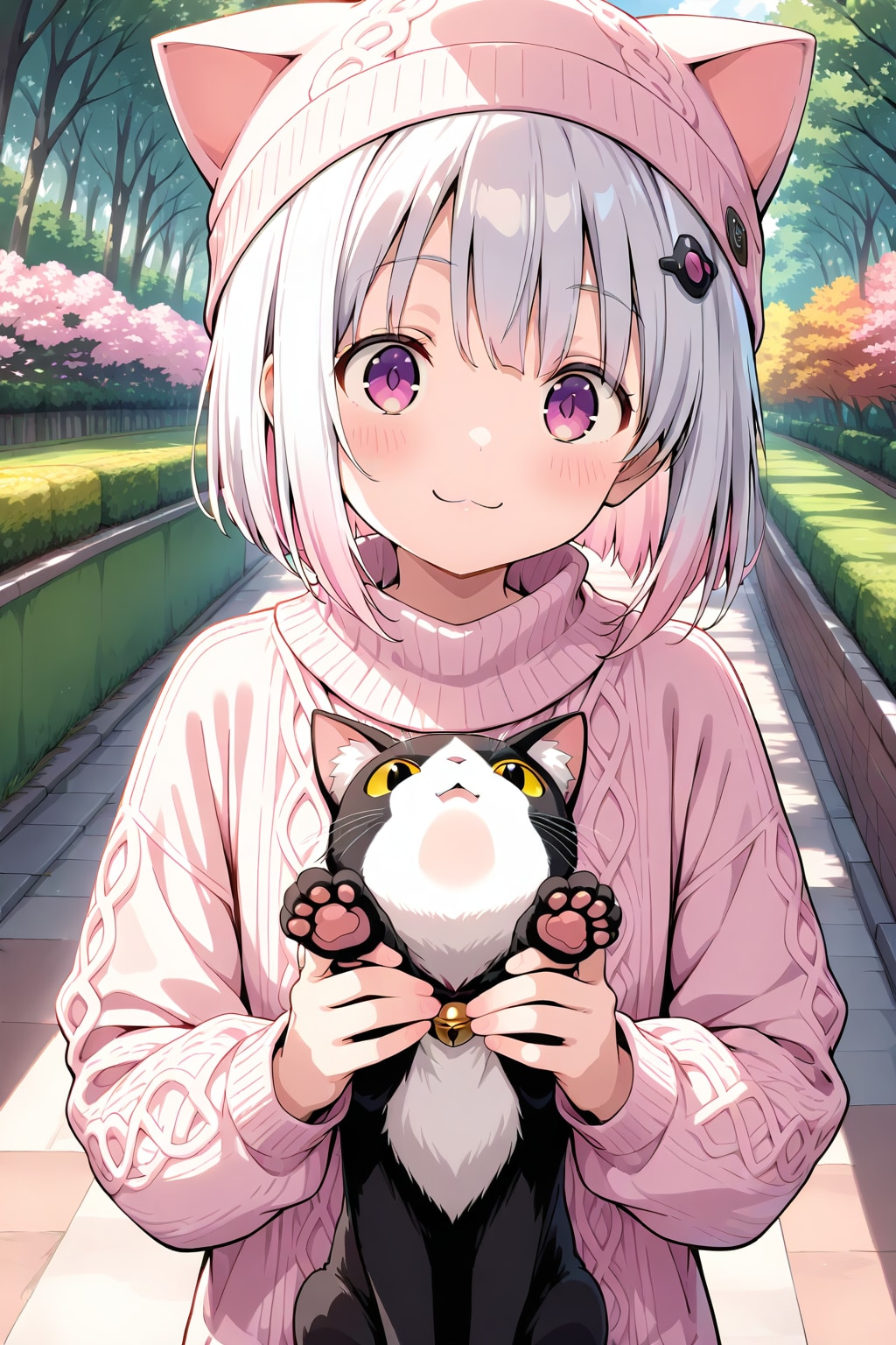 猫耳ニット帽と黒猫