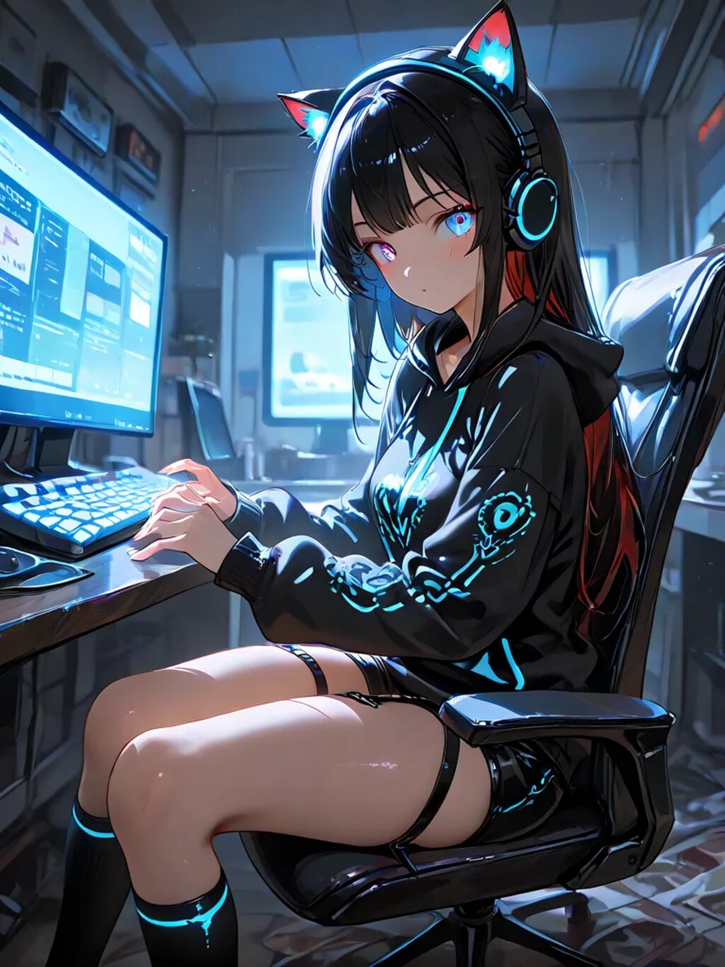 ネコ耳ヘッドフォン娘