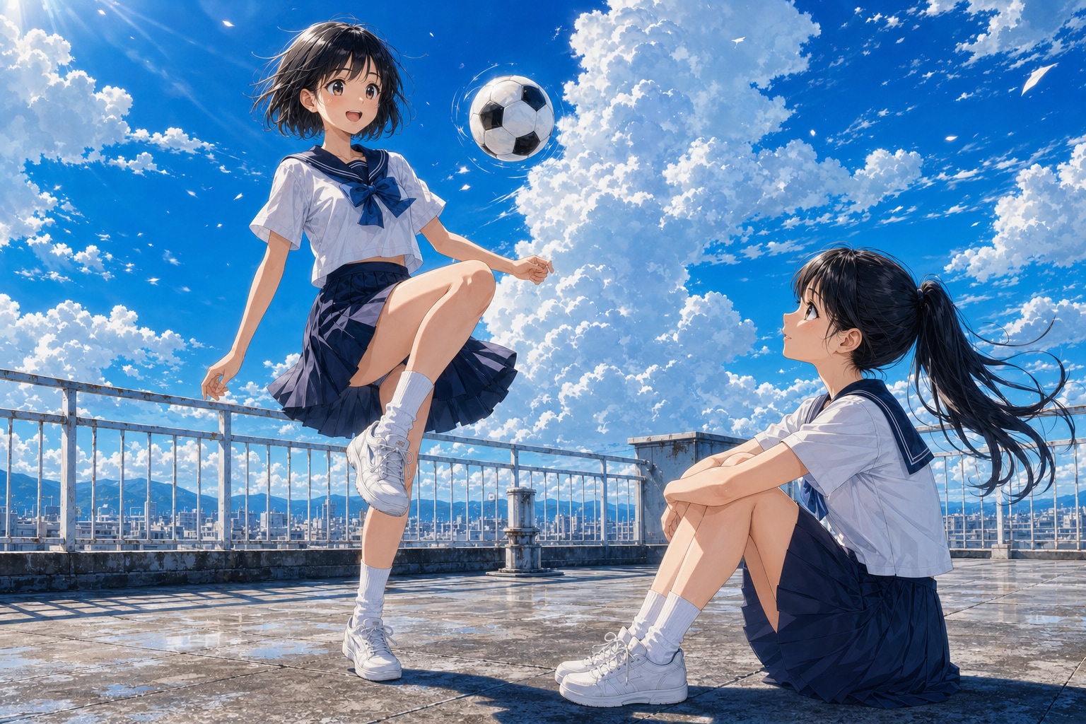 屋上でサッカー