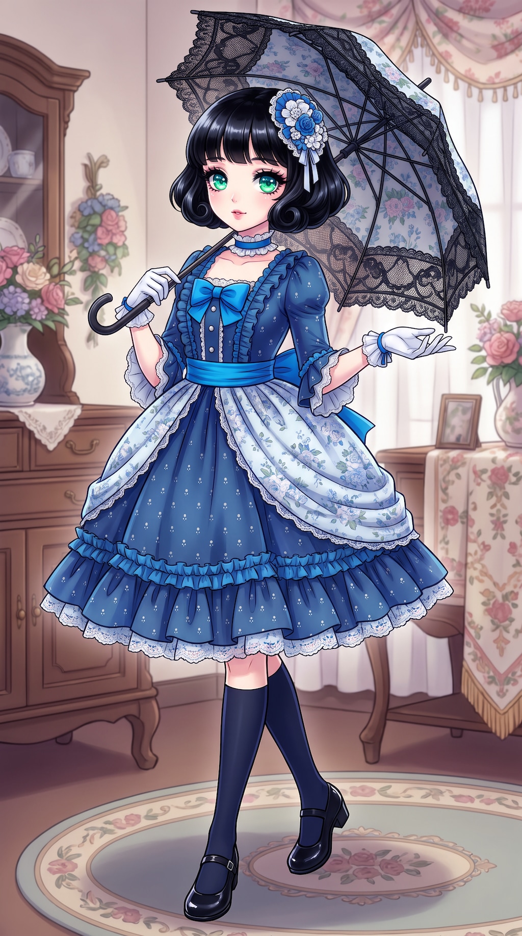 青薔薇傘の少女