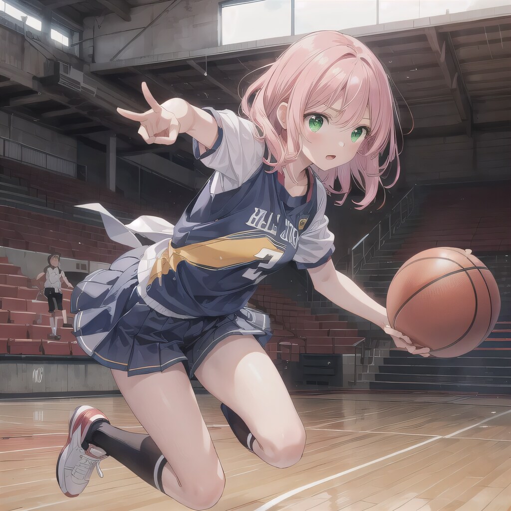 ピンク髪ボブでユニフォームの少女