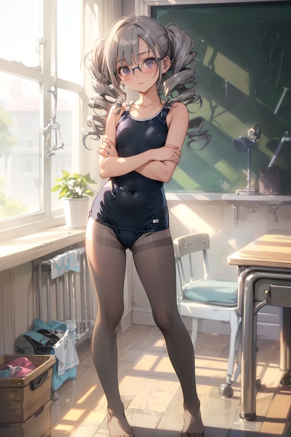 スク水タイツの眼鏡っ娘