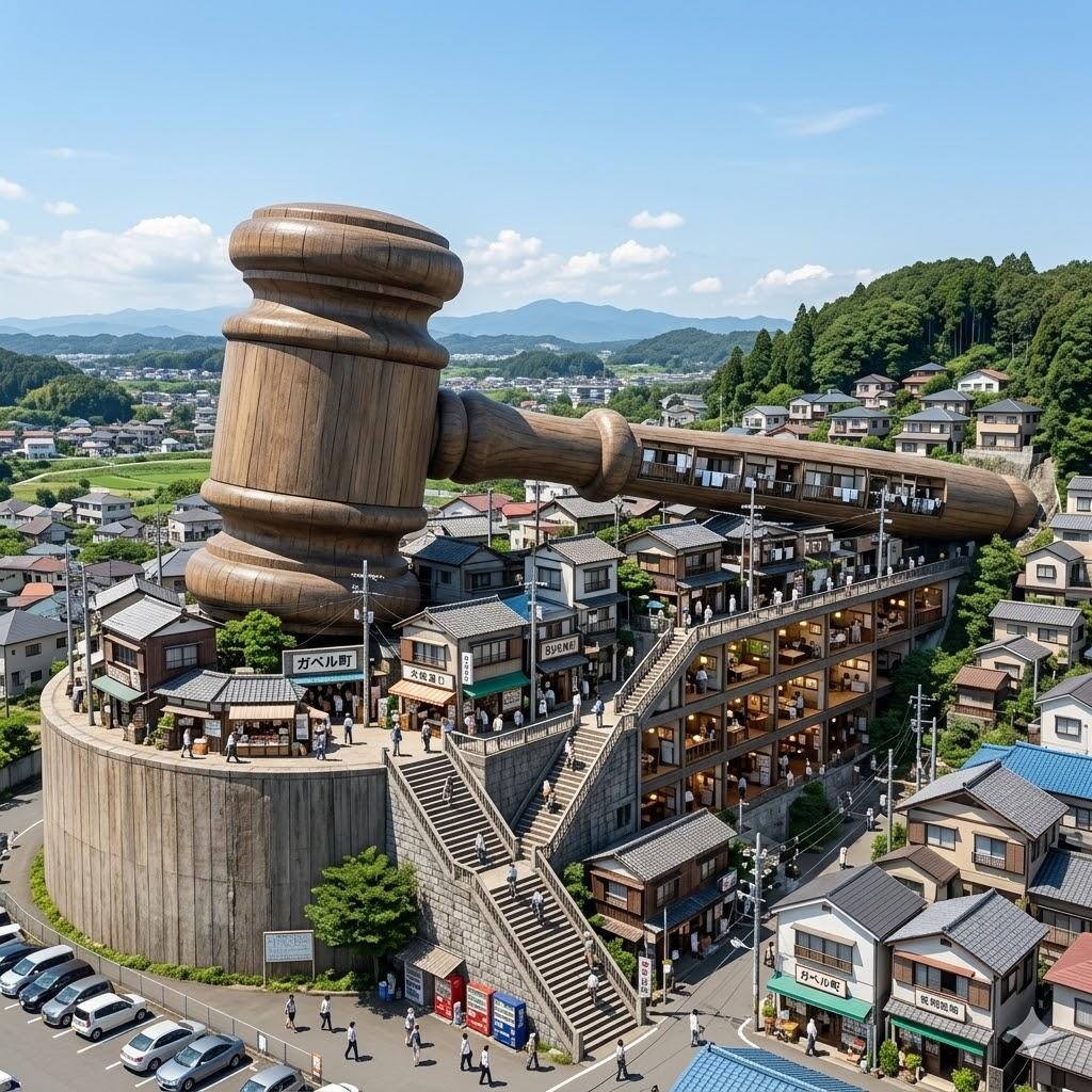 裁判とかで使うガベルの町