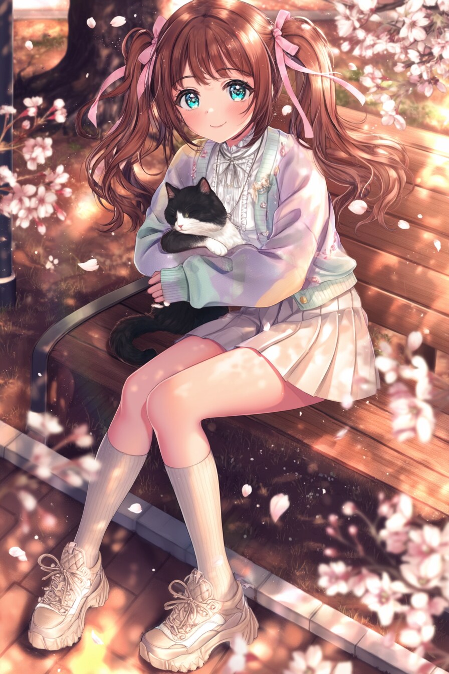 白黒猫と桜