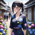 紫陽花浴衣ガール 6枚目