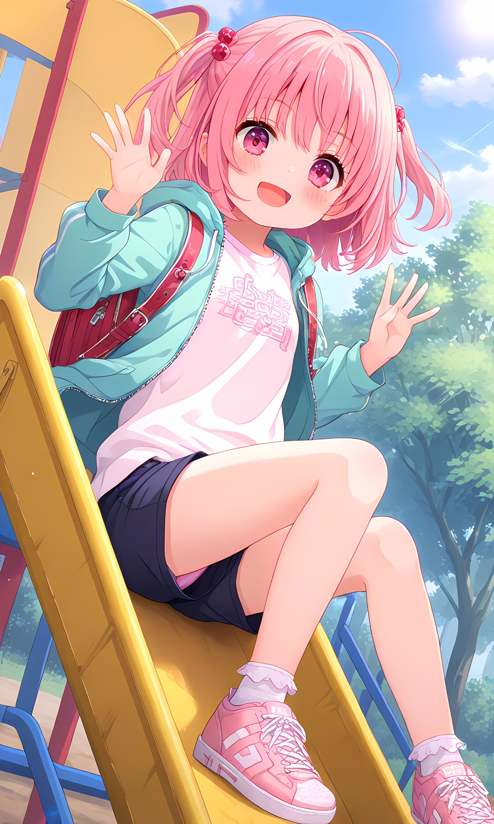 学校が終わったのでそのまま公園に遊びにきた桃音ちゃん