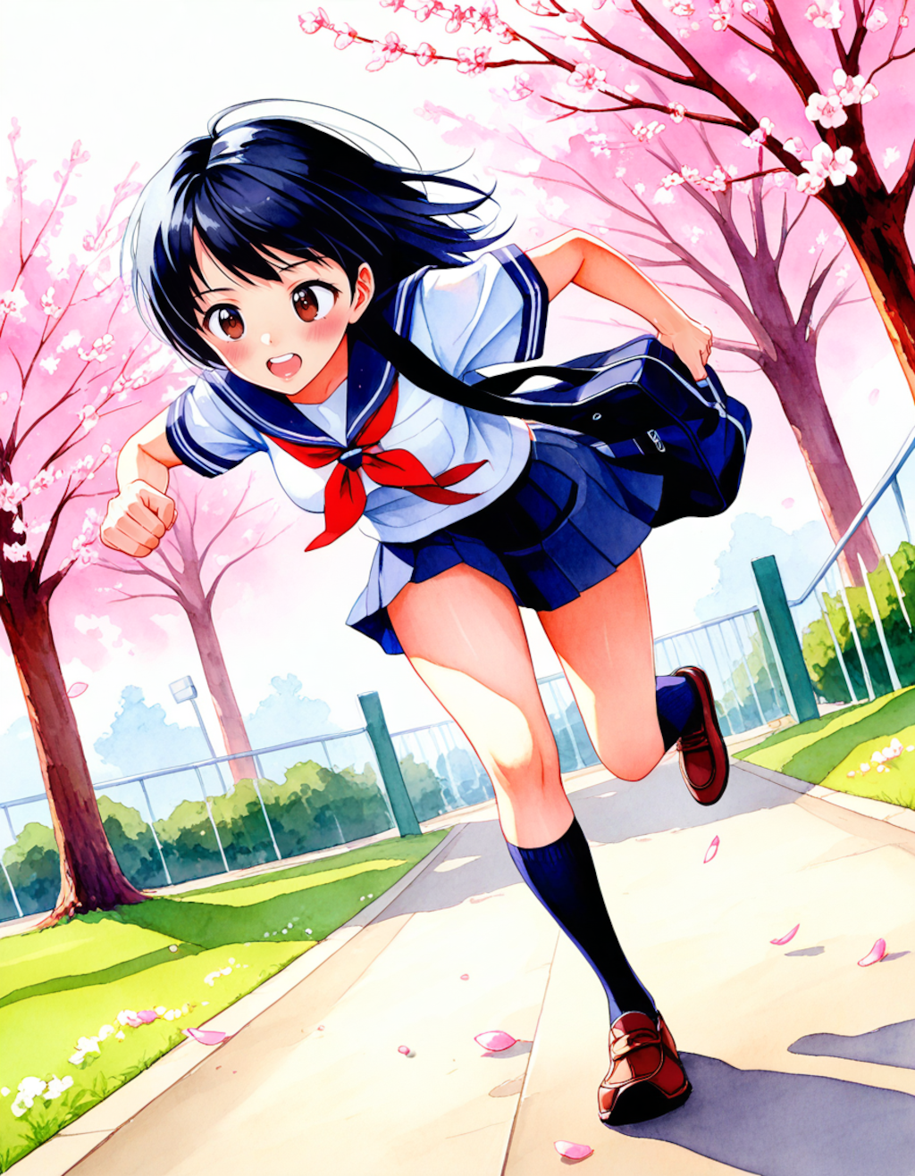 進〇ゼミの漫画の１P目に出てきそうな走っている女の子