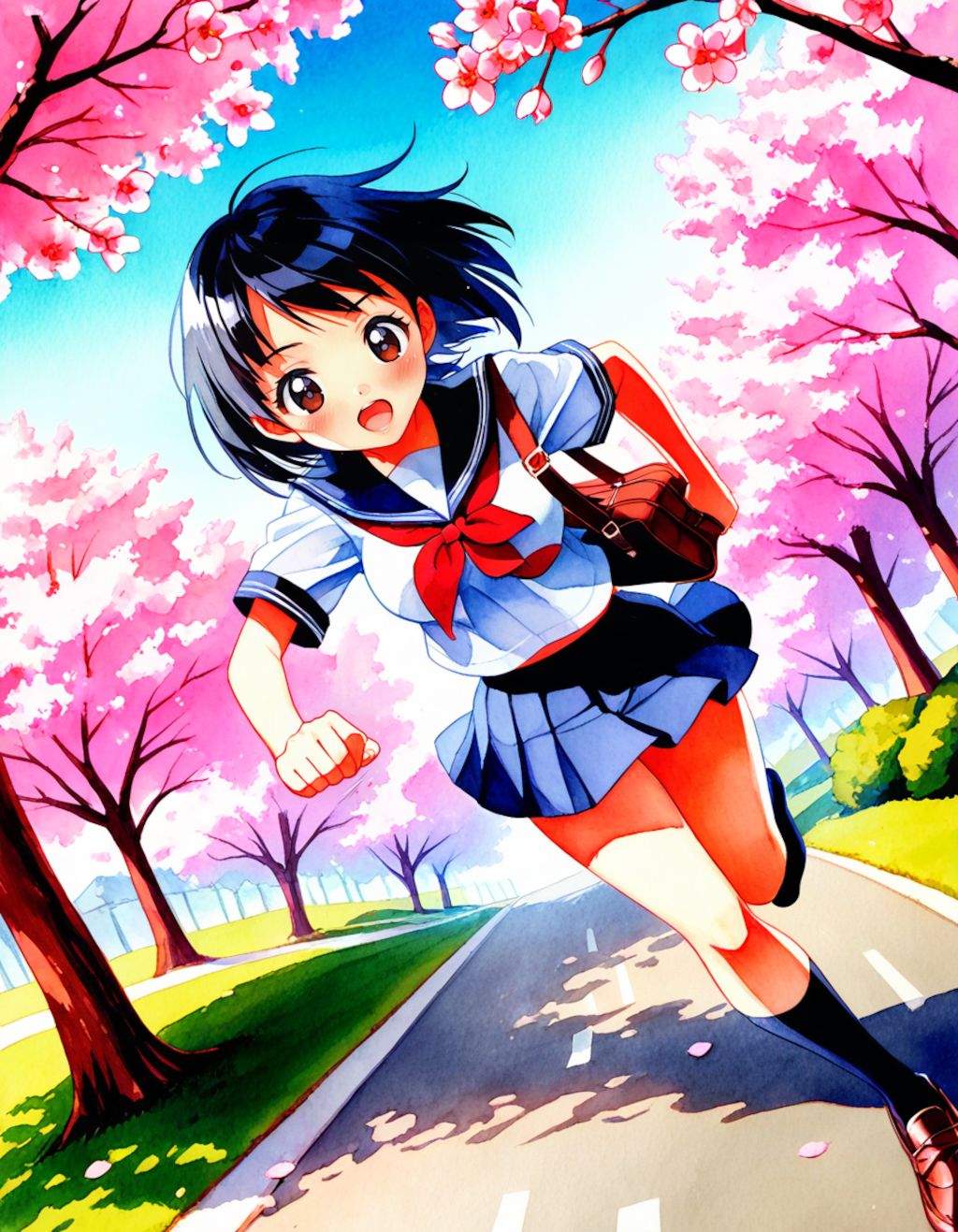 進〇ゼミの漫画の１P目に出てきそうな走っている女の子